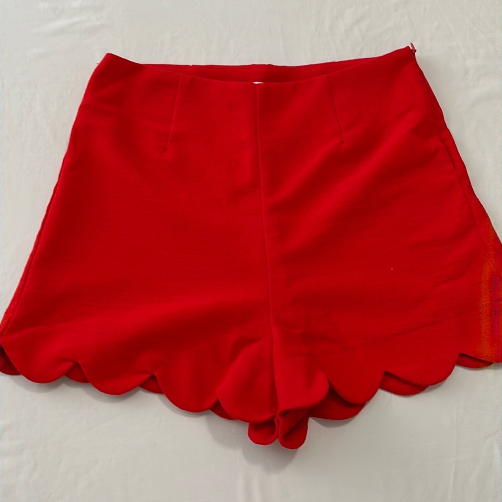 Red Ruffled Hem shorts
